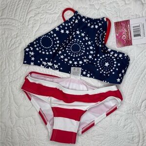 NWT Kanu Surf Patriotic Star and Stripe Two Piece for Girls